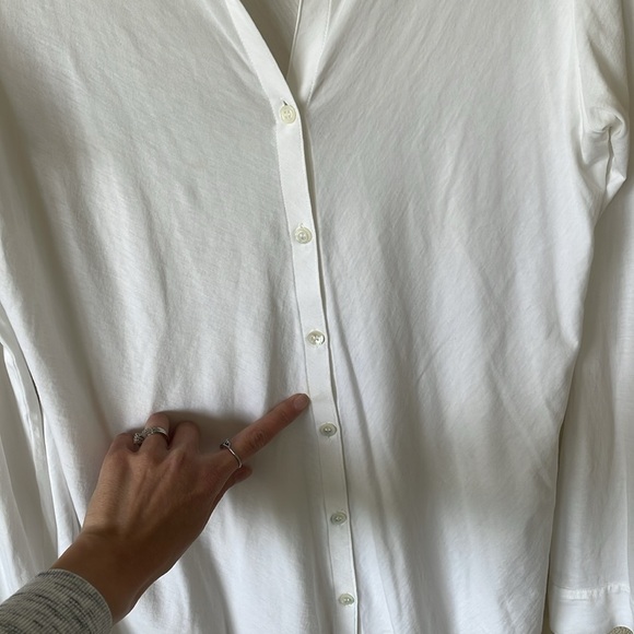 Eileen Fisher Organic Cotton Button Up Blouse Top W’s M White Basic Essential - Picture 13 of 14
